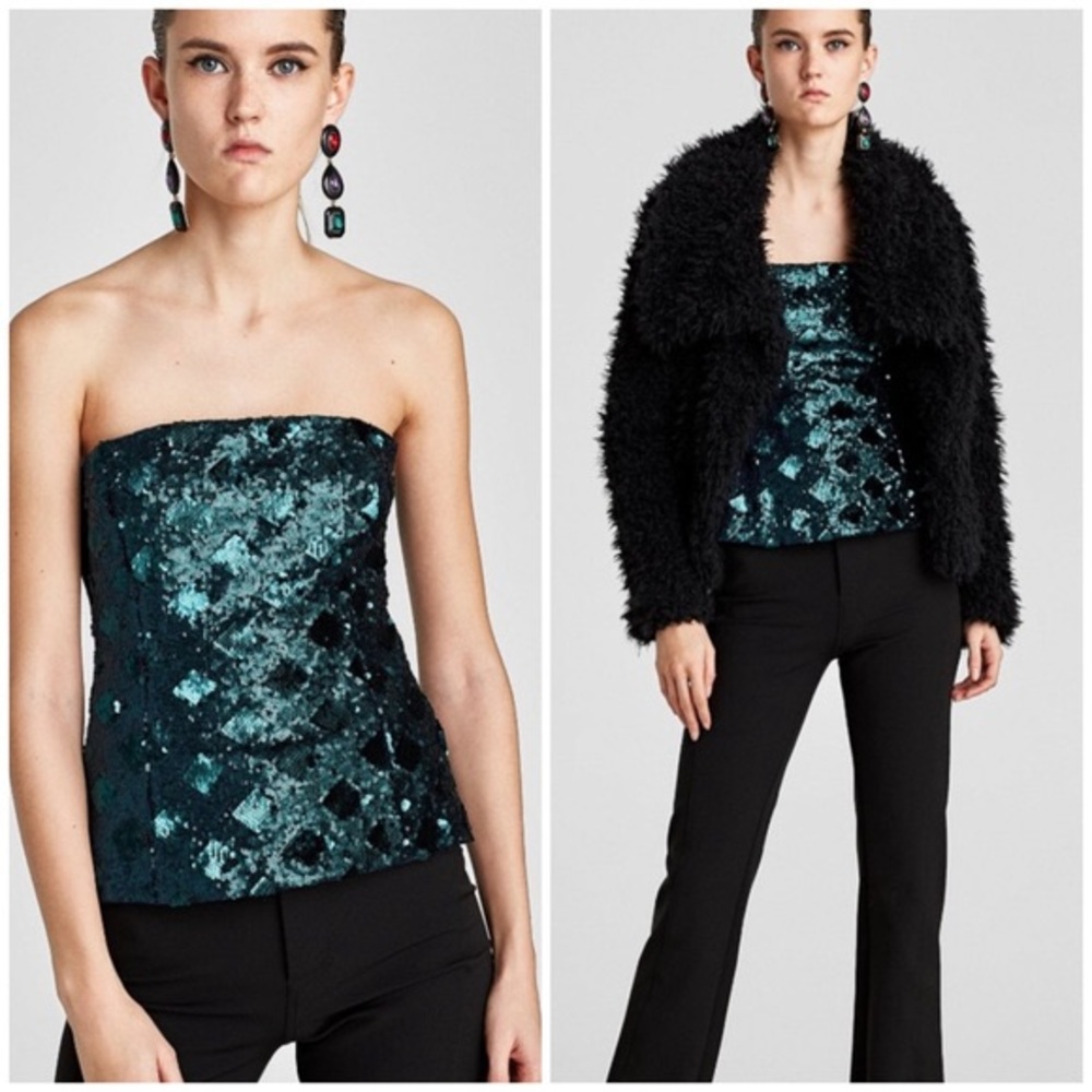 Teal mermaid sequin strapless top